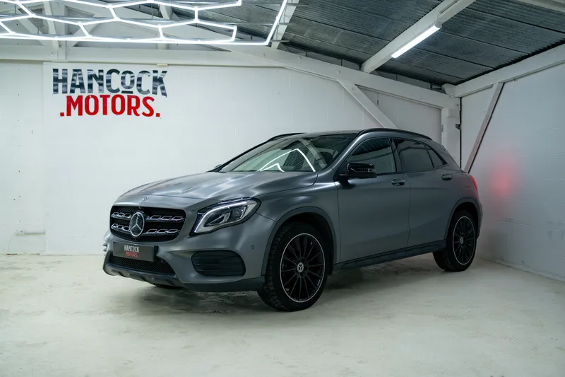 Mercedes GLA gris mat — trois quarts avant, voiture vendue | Hancock Motors Scillé
