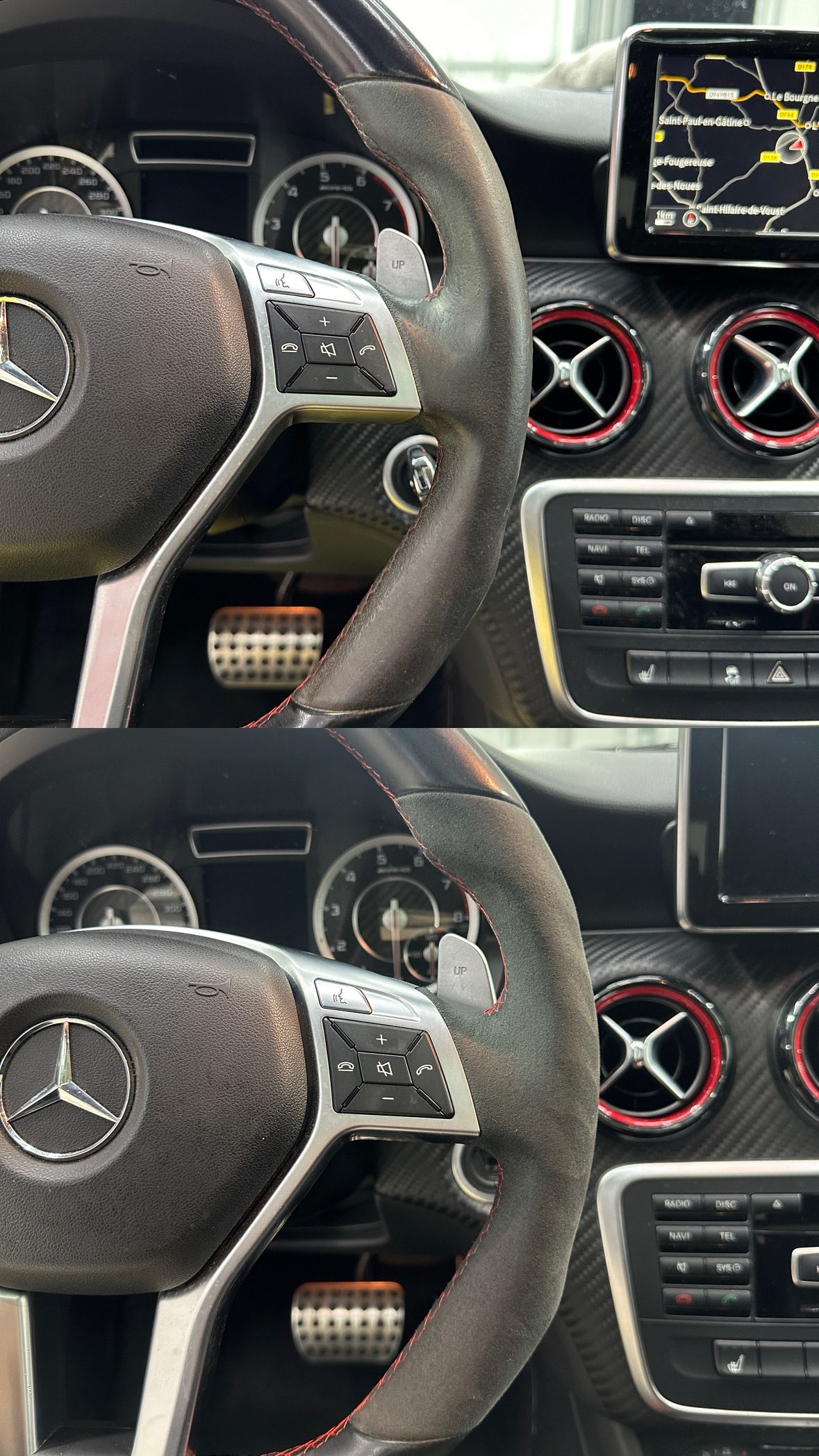 Nettoyage et detailing intérieur de voiture de luxe, soin volant Alcantara et cuir Nappa par Hancock Motors
